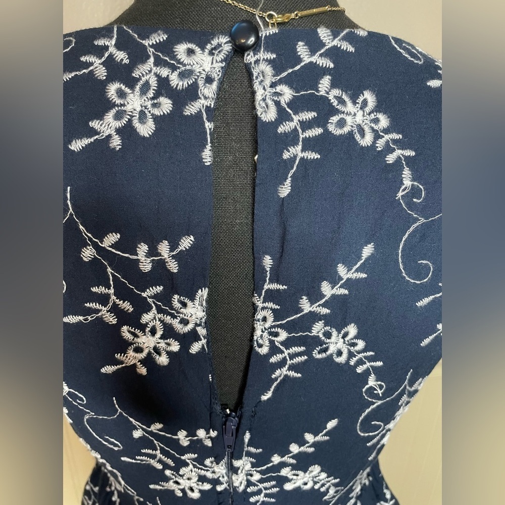 Elegant Navy Blue Floral Mini Dress 100% cotton - Picture 8 of 14